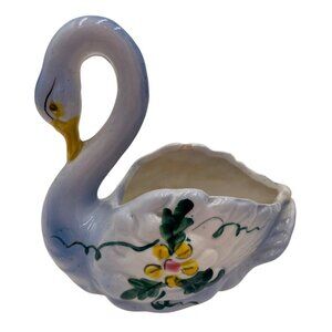 Hand Painted Ceramic Swan Planter With Floral Design - Made In Japan
